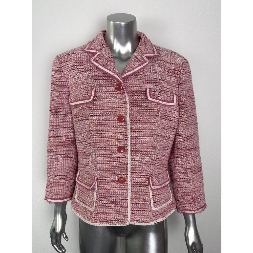 Elie Tahari Pink Tweed Button-Front Blazer